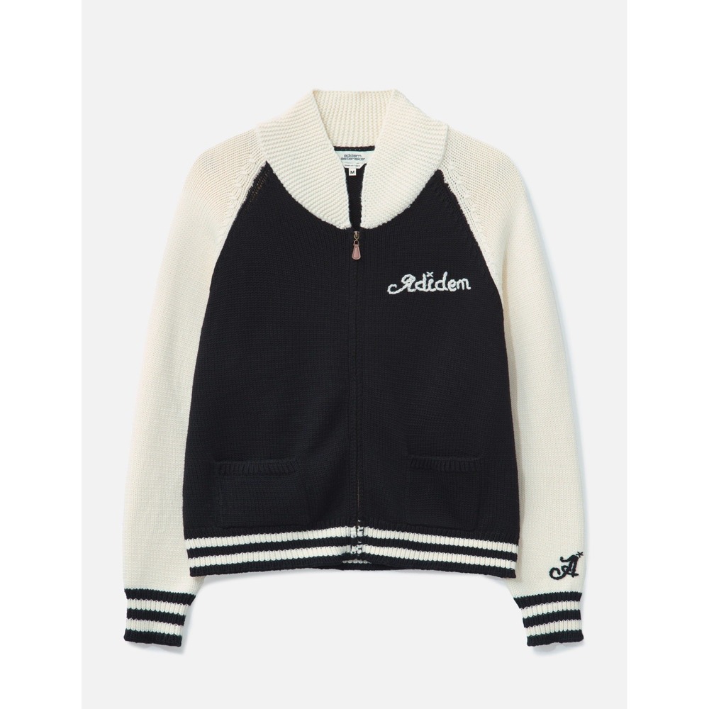 Adidem Asterisks Men's Large 100% Wool Knit Full Zip Sweater Jacket Black - New